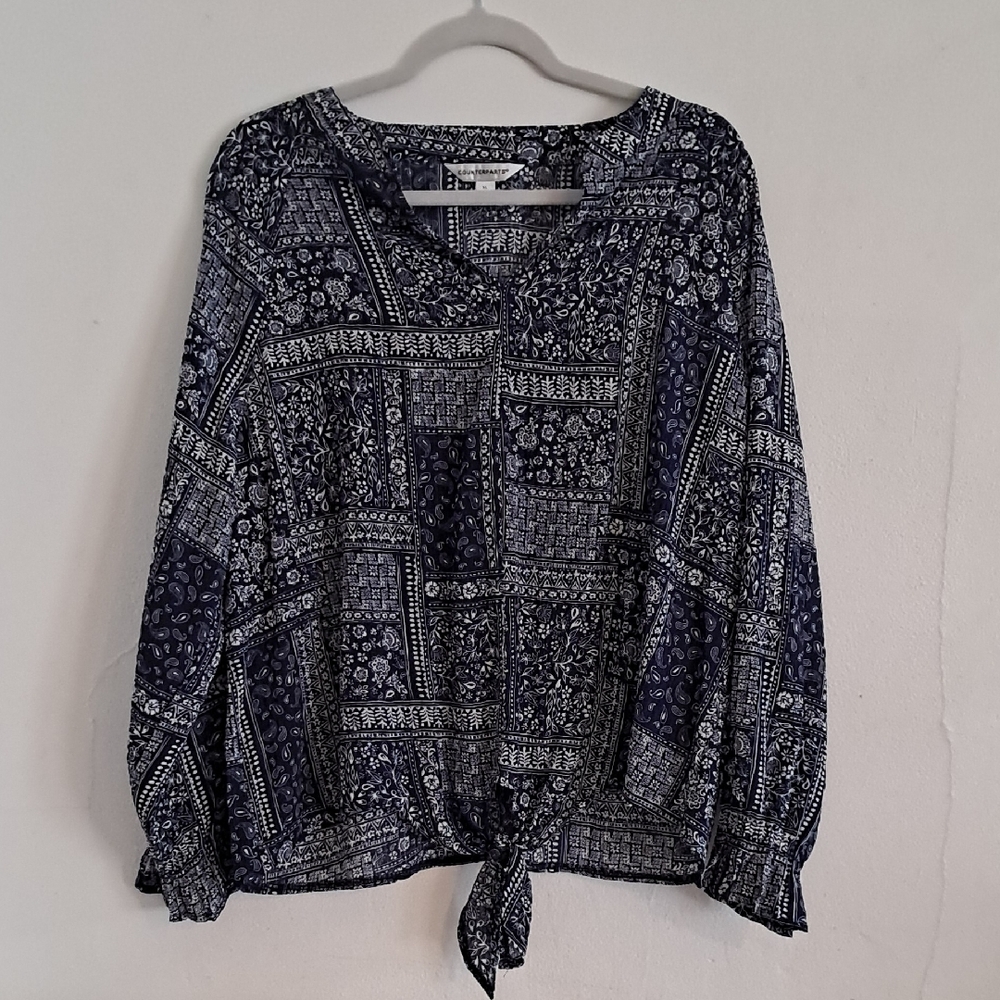 Navy Blue Patterned Women's Top